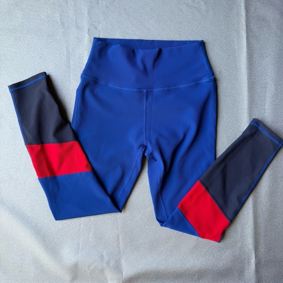 WILO Ribbed High Rise Leggings Blue Red Grey Women’s M - Picture 3 of 4